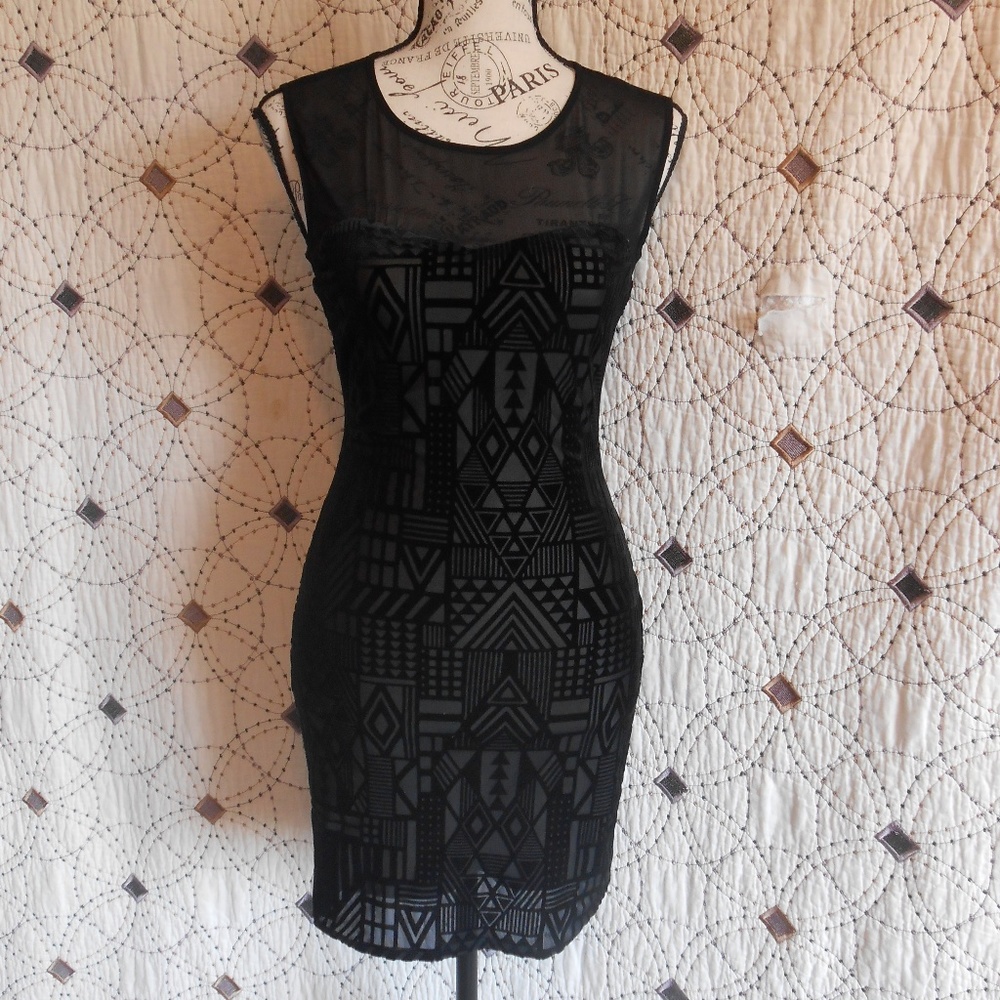 EUC Forever 21 Sheer Velvet Black Bodycon Dress